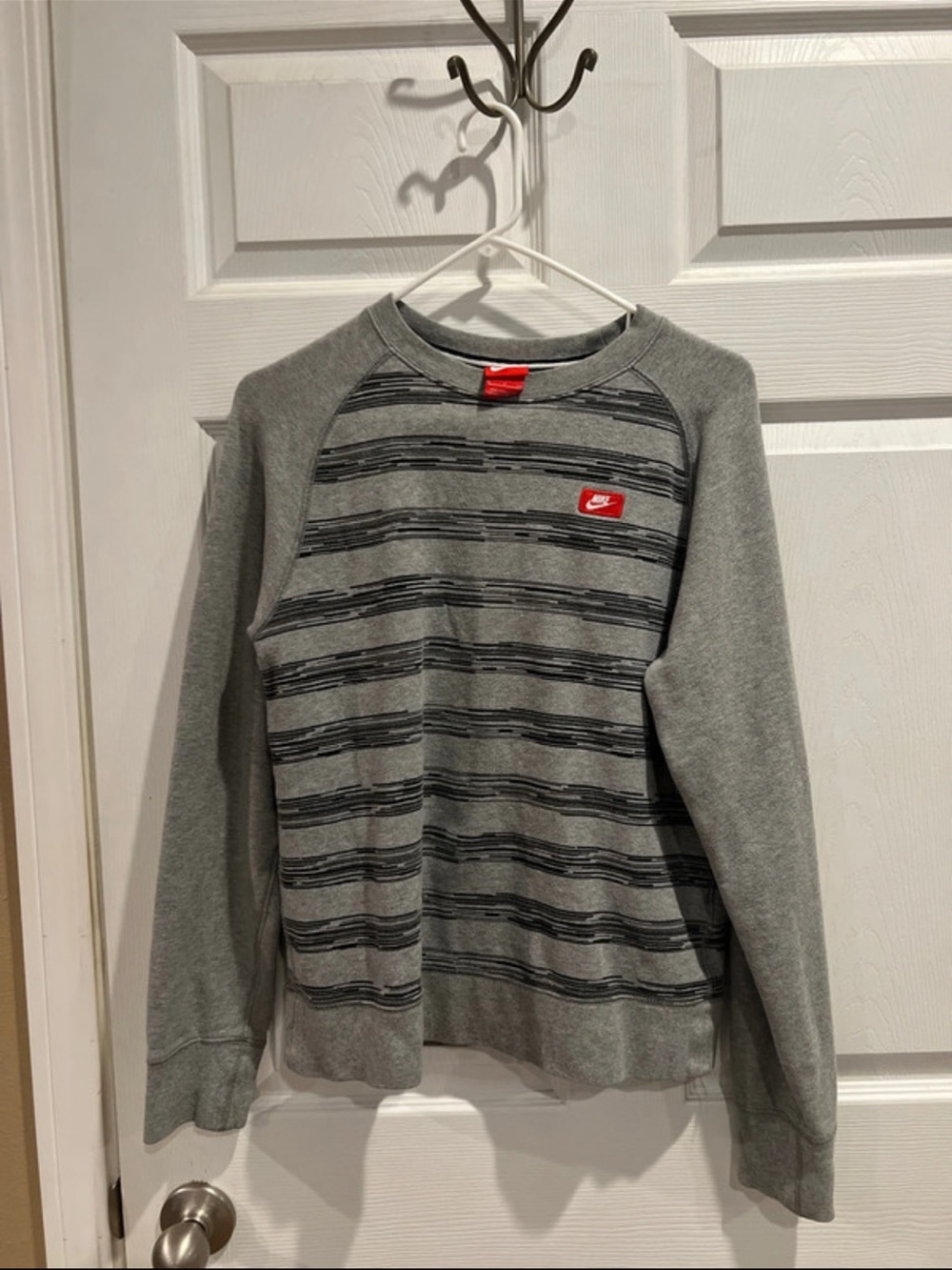 Nike Woman’s Gray Striped Crewneck Sweater